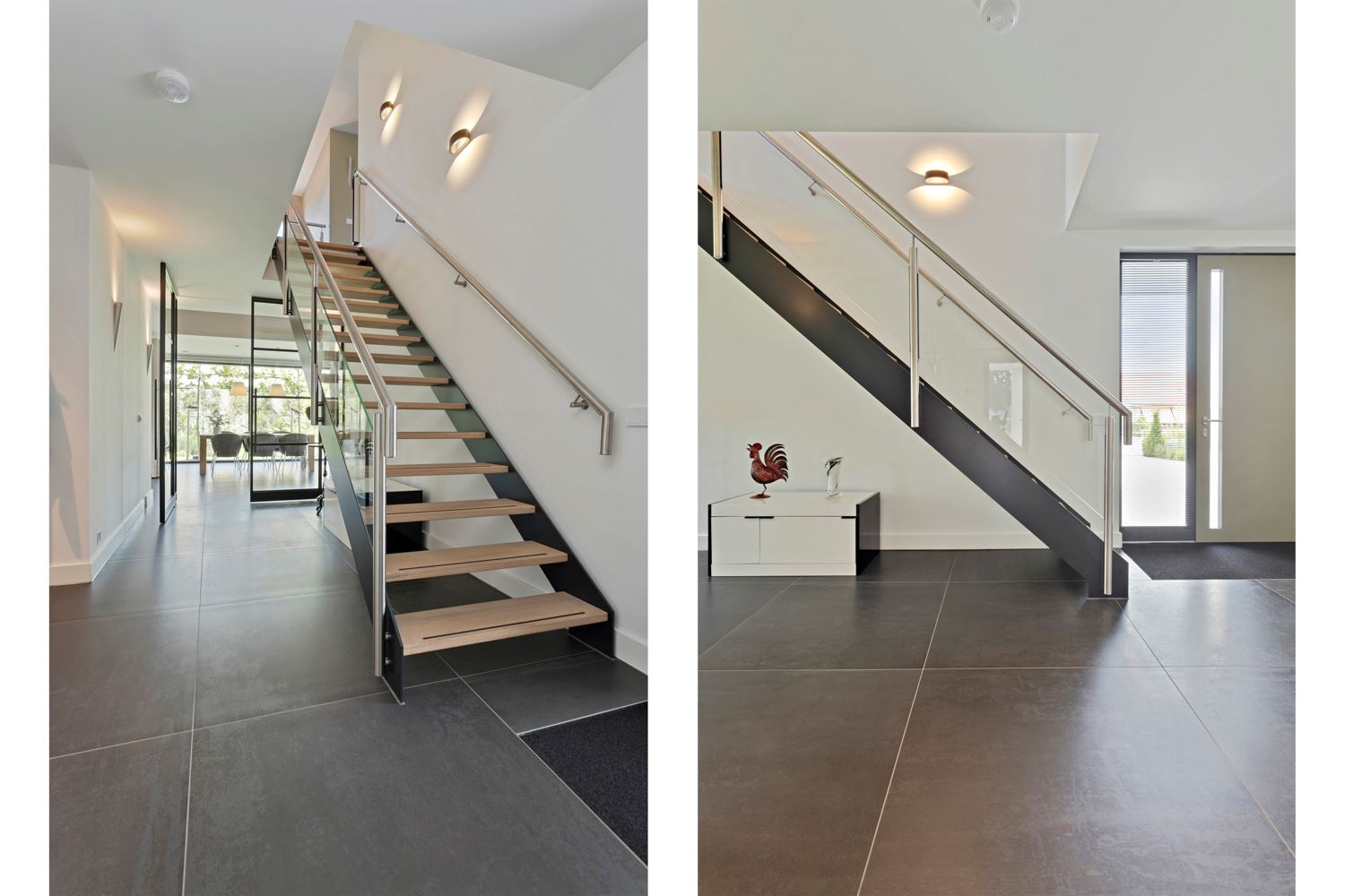 Stalen rechte steektrap met houten treden